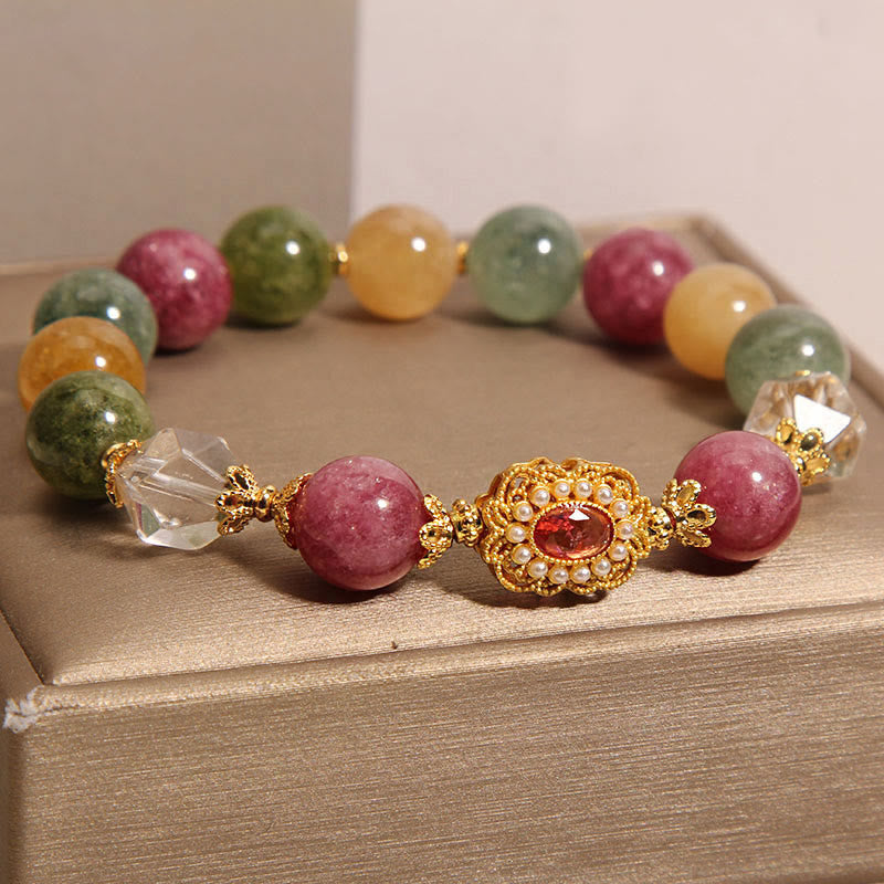 Fortune Jewel Tourmaline Pearl Pink Crystal White Crystal Wisdom Bracelet
