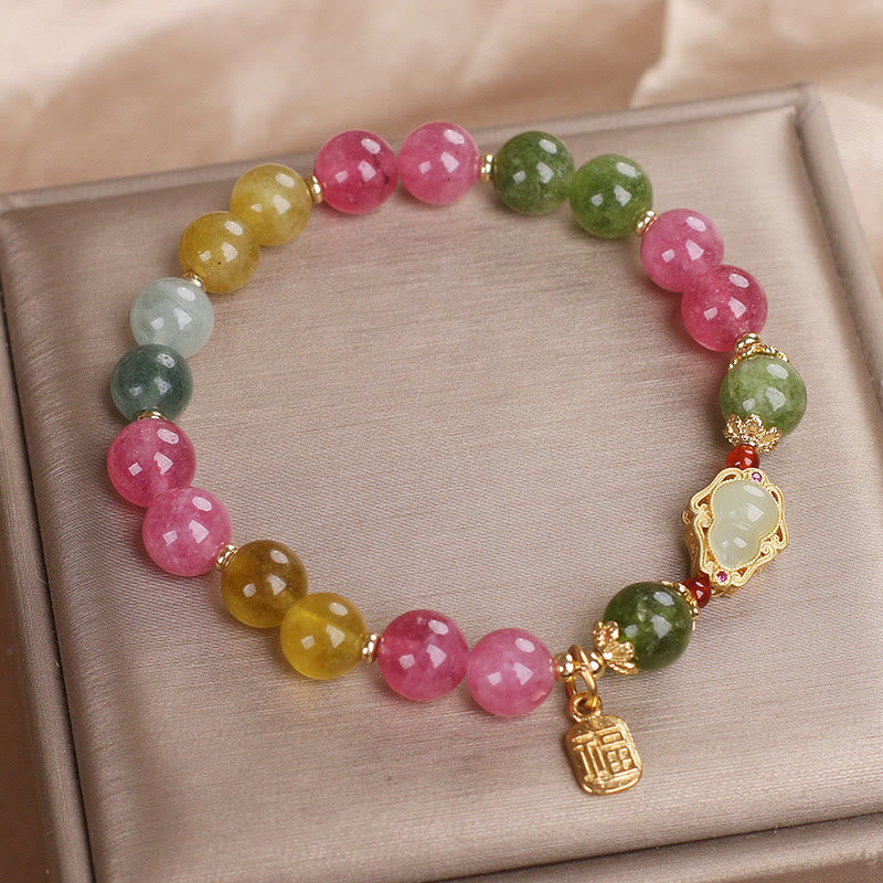 Fortune Jewel Tourmaline Fu Character Love Bracelet