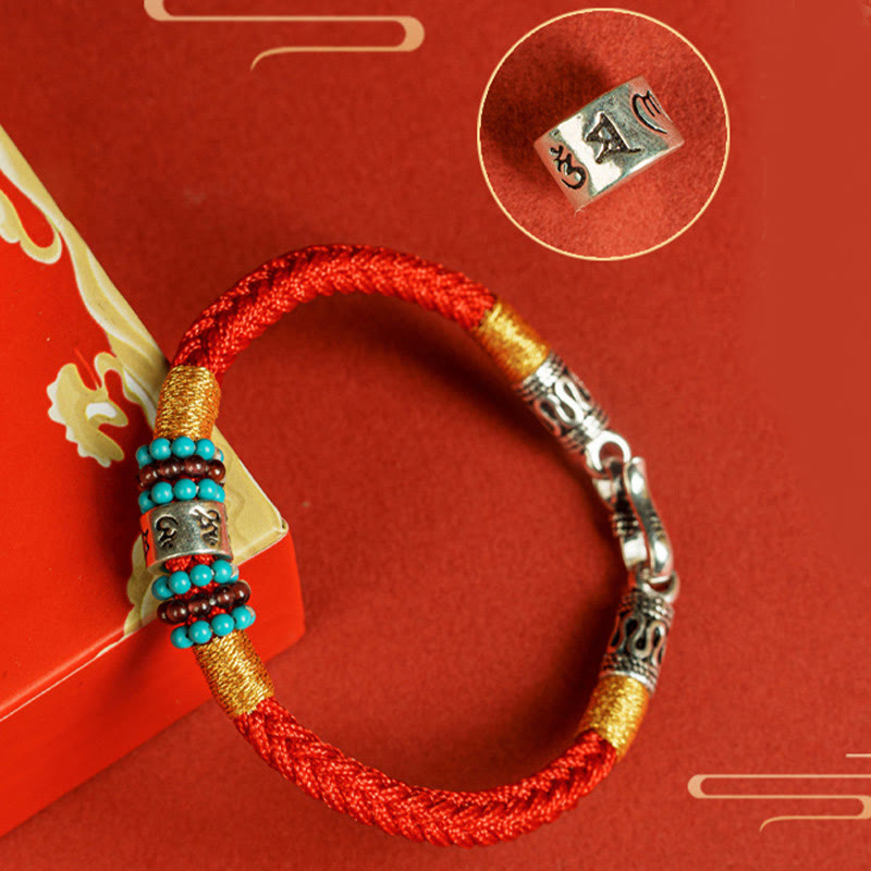 Fortune Jewel Red String Black String Six True Words 925 Sterling Silver Connection Bracelet