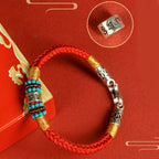 Fortune Jewel Red String Black String Six True Words 925 Sterling Silver Connection Bracelet