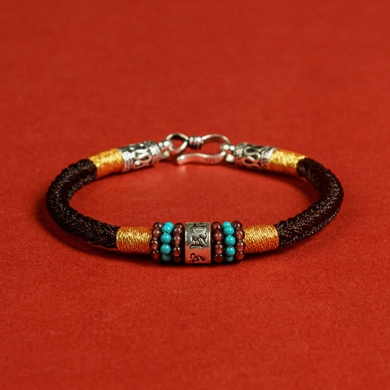 Fortune Jewel Red String Black String Six True Words 925 Sterling Silver Connection Bracelet