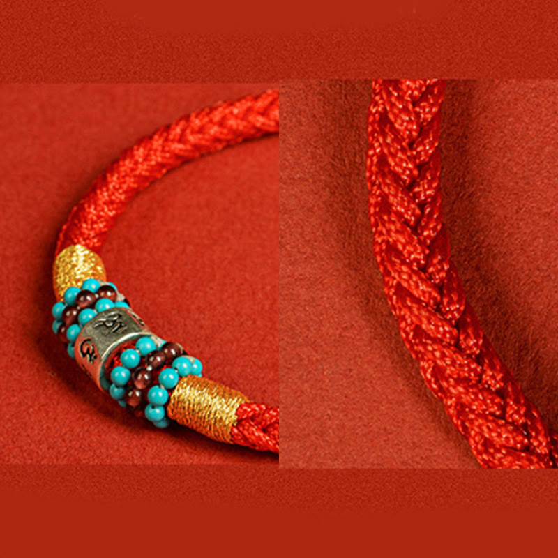 Fortune Jewel Red String Black String Six True Words 925 Sterling Silver Connection Bracelet