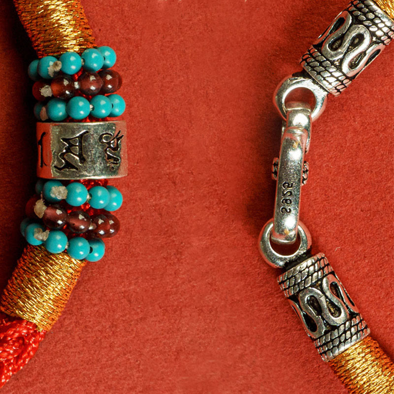 Fortune Jewel Red String Black String Six True Words 925 Sterling Silver Connection Bracelet