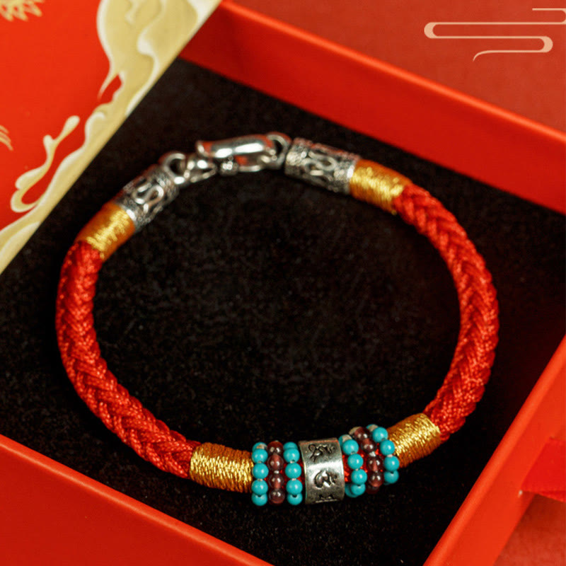 Fortune Jewel Red String Black String Six True Words 925 Sterling Silver Connection Bracelet