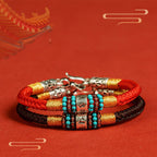 Fortune Jewel Red String Black String Six True Words 925 Sterling Silver Connection Bracelet