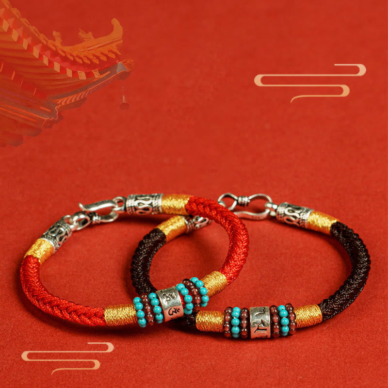 Fortune Jewel Red String Black String Six True Words 925 Sterling Silver Connection Bracelet