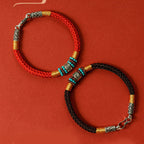 Fortune Jewel Red String Black String Six True Words 925 Sterling Silver Connection Bracelet
