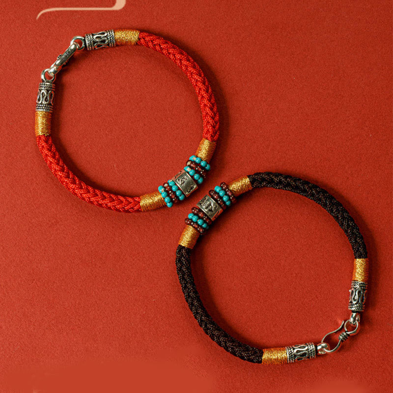 Fortune Jewel Red String Black String Six True Words 925 Sterling Silver Connection Bracelet