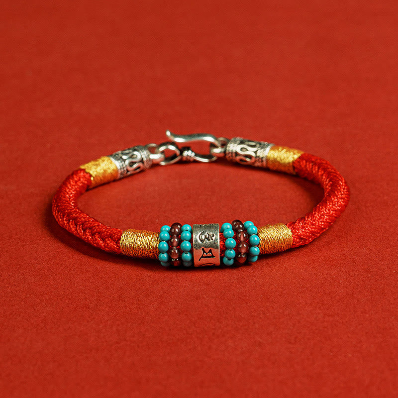 Fortune Jewel Red String Black String Six True Words 925 Sterling Silver Connection Bracelet