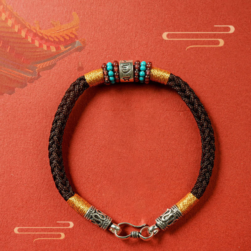Fortune Jewel Red String Black String Six True Words 925 Sterling Silver Connection Bracelet