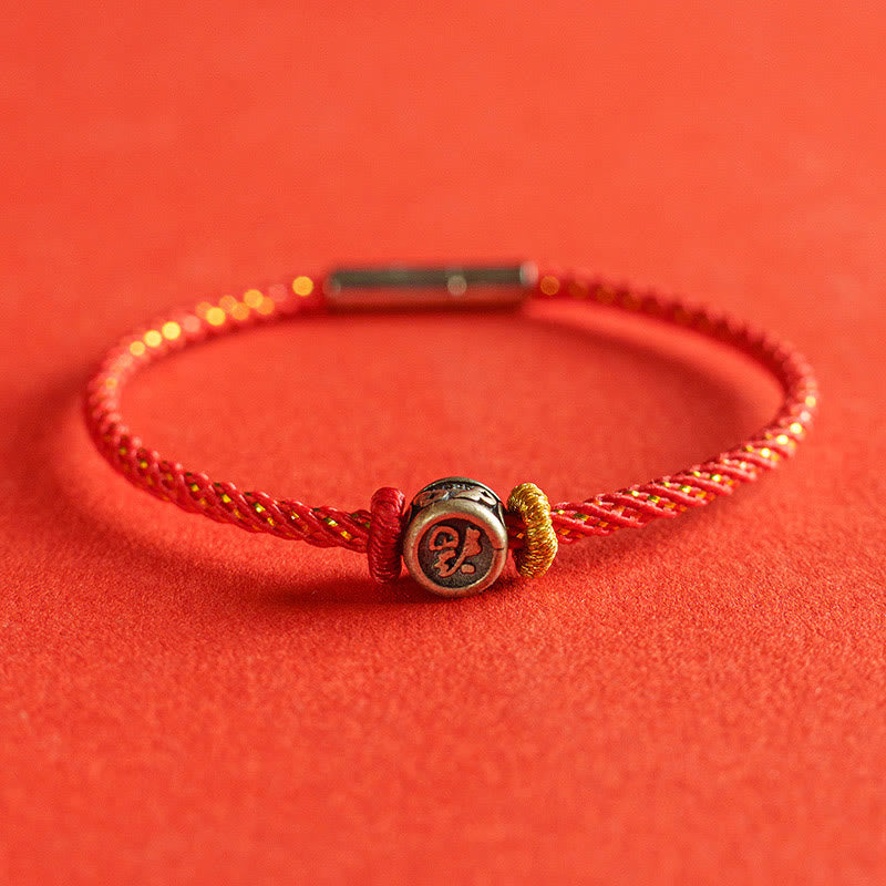 Fortune Jewel Braided String 925 Sterling Silver Fu Character Faith Bracelet