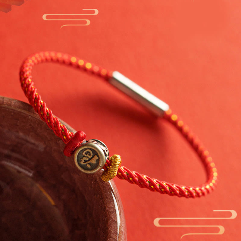Fortune Jewel Braided String 925 Sterling Silver Fu Character Faith Bracelet