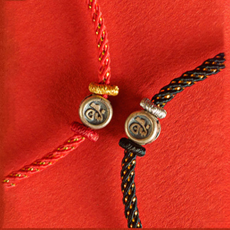 Fortune Jewel Braided String 925 Sterling Silver Fu Character Faith Bracelet