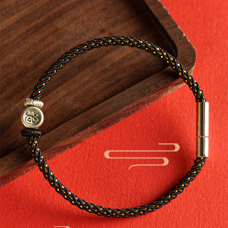 Fortune Jewel Braided String 925 Sterling Silver Fu Character Faith Bracelet