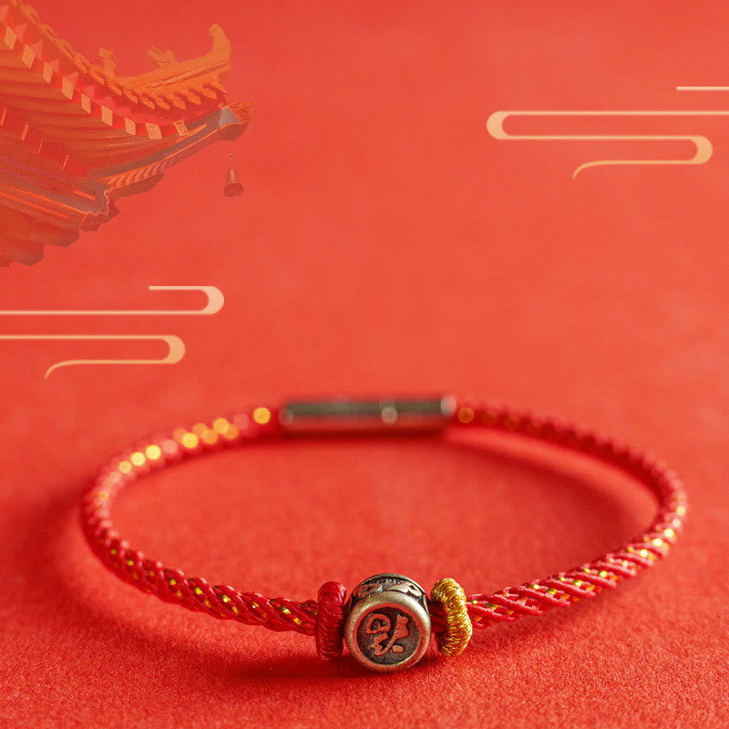 Fortune Jewel Braided String 925 Sterling Silver Fu Character Faith Bracelet