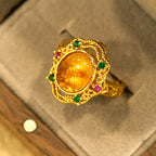 Fortune Jewel Flower Amber Hollow Lace Confidence Adjustable Ring