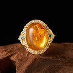 Fortune Jewel Amber Flower Pigeon Egg Pattern Focus Ring