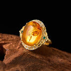 Fortune Jewel Amber Flower Pigeon Egg Pattern Focus Ring