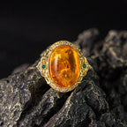 Fortune Jewel Amber Flower Pigeon Egg Pattern Focus Ring