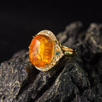 Fortune Jewel Amber Flower Pigeon Egg Pattern Focus Ring