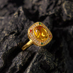 Fortune Jewel Natural Amber Flower Square Support Full Diamond Confidence Ring