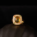 Fortune Jewel Natural Amber Flower Square Support Full Diamond Confidence Ring