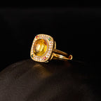 Fortune Jewel Natural Amber Flower Square Support Full Diamond Confidence Ring