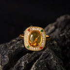Fortune Jewel Natural Amber Flower Square Support Full Diamond Confidence Ring