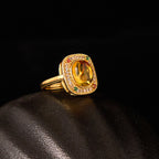 Fortune Jewel Natural Amber Flower Square Support Full Diamond Confidence Ring