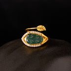 Fortune Jewel Copper Plated Gold Natural Jade Leaf Prosperity Adjustable Ring