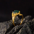 Fortune Jewel Copper Plated Gold Natural Jade Leaf Prosperity Adjustable Ring