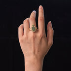 Fortune Jewel Copper Plated Gold Natural Jade Leaf Full Diamond Luck Adjustable Ring