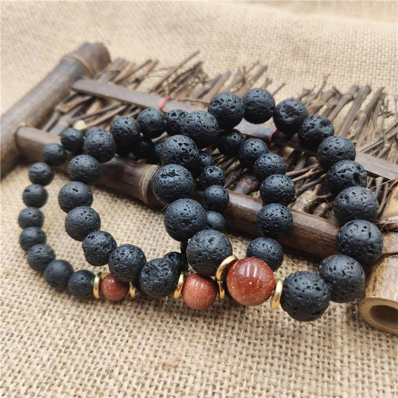 Fortune Jewel Lava Rock Goldstone Blue Sandstone Healing Bracelet