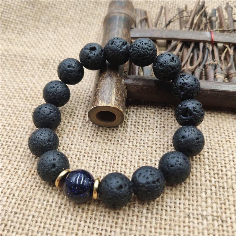 Fortune Jewel Lava Rock Goldstone Blue Sandstone Healing Bracelet