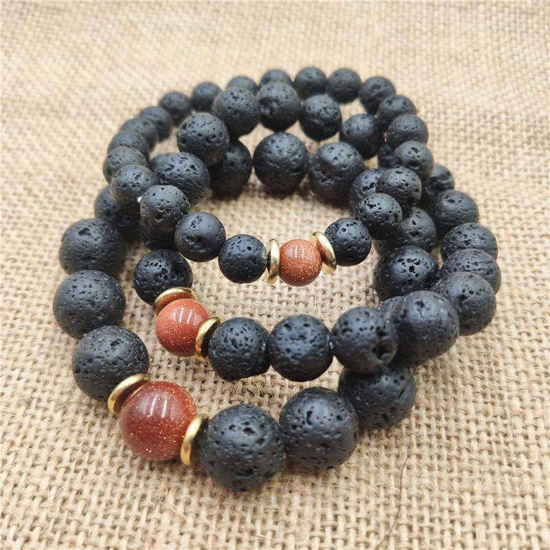 Fortune Jewel Lava Rock Goldstone Blue Sandstone Healing Bracelet