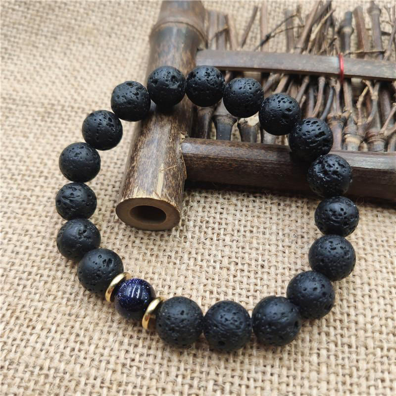 Fortune Jewel Lava Rock Goldstone Blue Sandstone Healing Bracelet