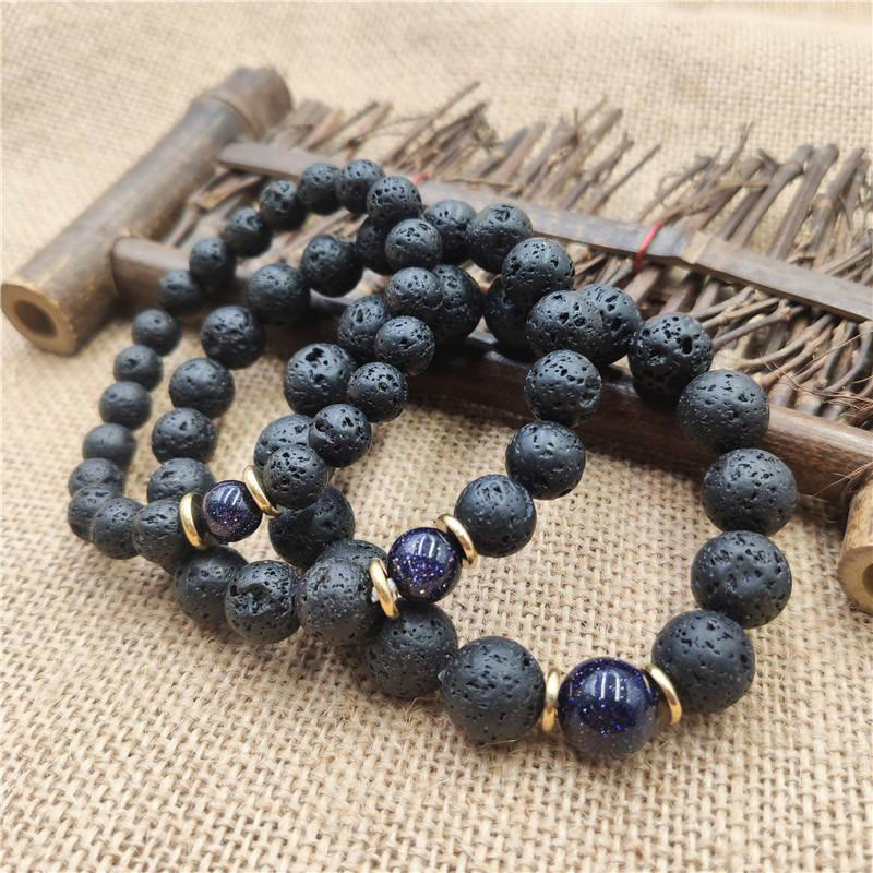 Fortune Jewel Lava Rock Goldstone Blue Sandstone Healing Bracelet