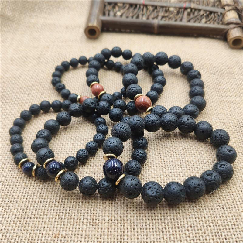 Fortune Jewel Lava Rock Goldstone Blue Sandstone Healing Bracelet