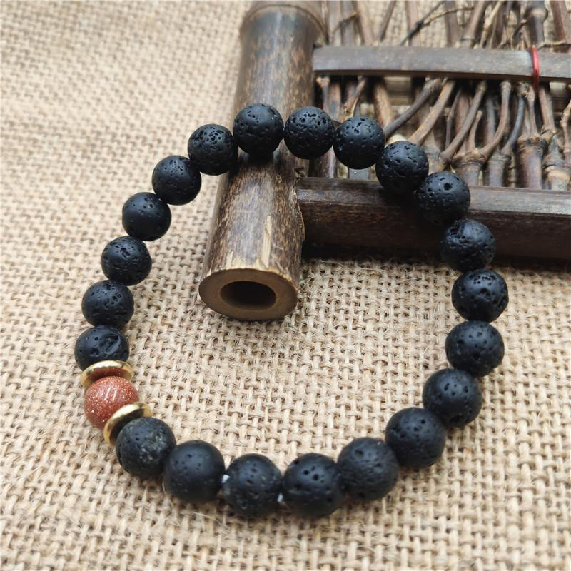 Fortune Jewel Lava Rock Goldstone Blue Sandstone Healing Bracelet