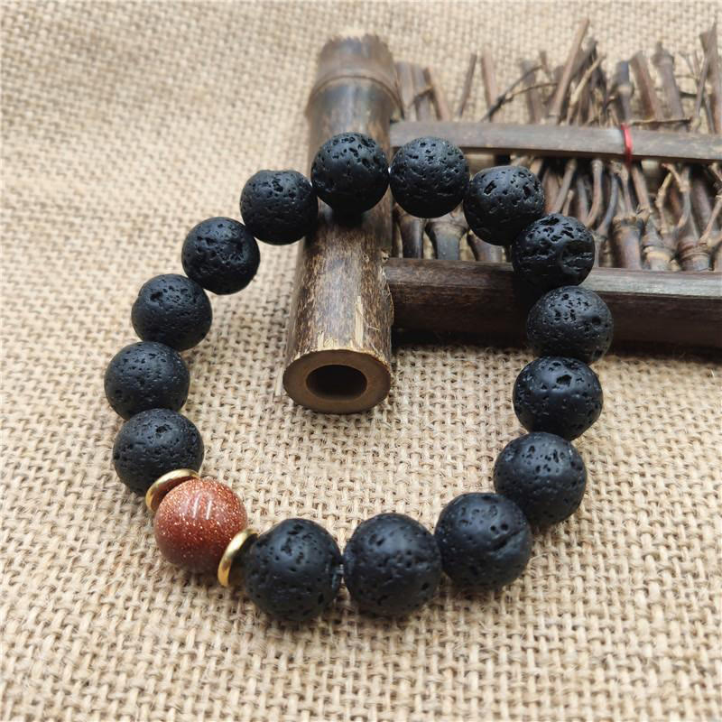 Fortune Jewel Lava Rock Goldstone Blue Sandstone Healing Bracelet