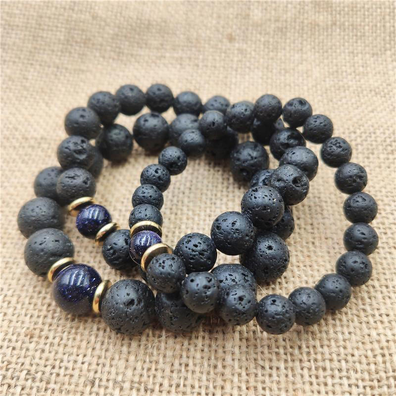Fortune Jewel Lava Rock Goldstone Blue Sandstone Healing Bracelet