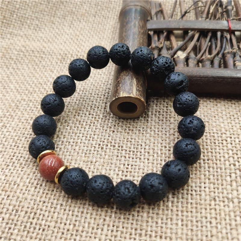 Fortune Jewel Lava Rock Goldstone Blue Sandstone Healing Bracelet