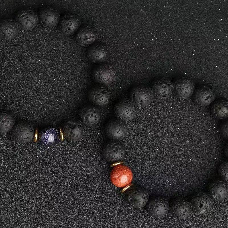 Fortune Jewel Lava Rock Goldstone Blue Sandstone Healing Bracelet