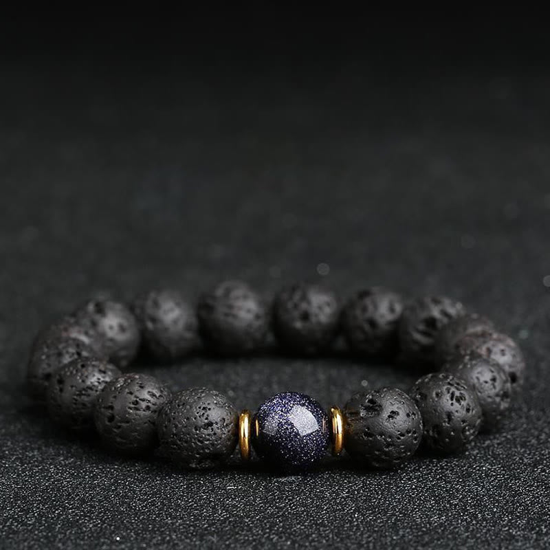 Fortune Jewel Lava Rock Goldstone Blue Sandstone Healing Bracelet