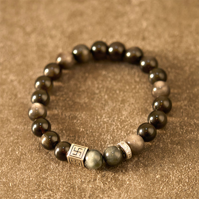 Fortune Jewel Black Obsidian Eagle's Eye Stone Strength Courage Bracelet