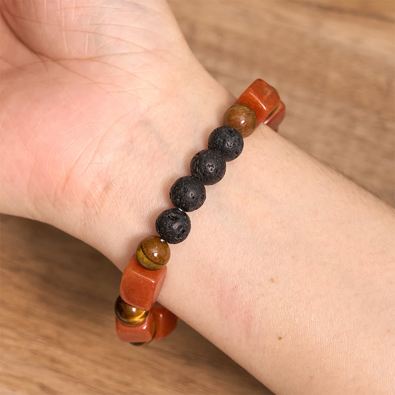 Fortune Jewel Various Crystals Cube Amethyst Lava Rock Support Bracelet