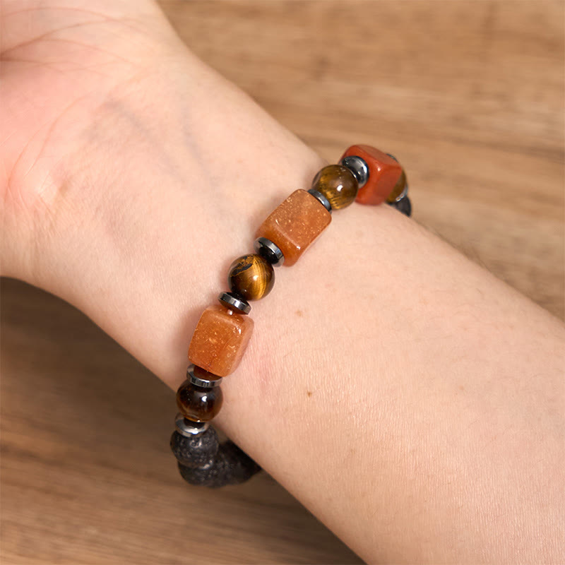 Fortune Jewel Various Crystals Cube Amethyst Lava Rock Support Bracelet