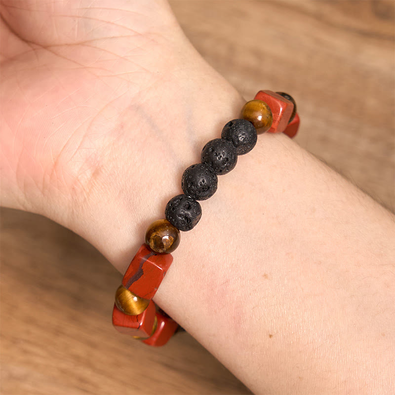 Fortune Jewel Various Crystals Cube Amethyst Lava Rock Support Bracelet