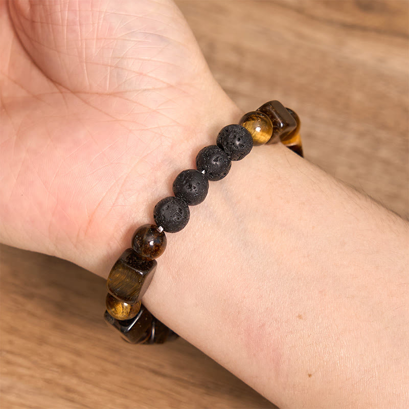 Fortune Jewel Various Crystals Cube Amethyst Lava Rock Support Bracelet