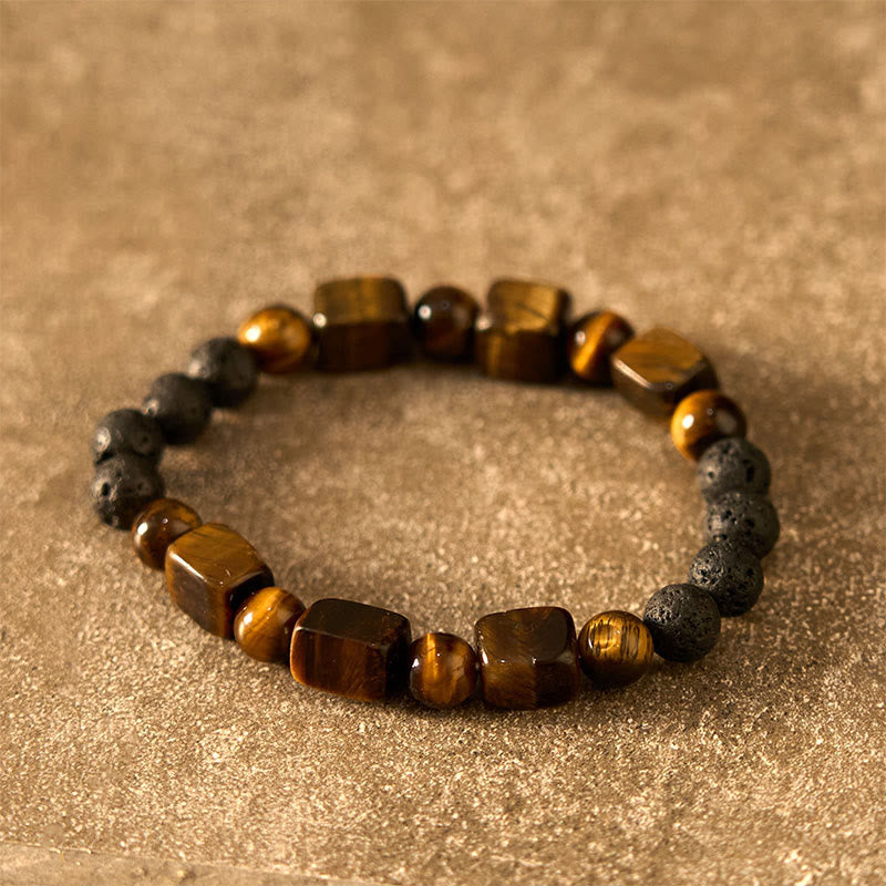 Fortune Jewel Various Crystals Cube Amethyst Lava Rock Support Bracelet